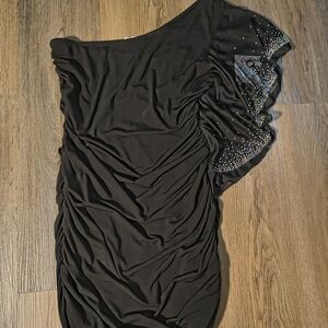 BONGO Black One-Shoulder Dress with Embellished Sleeve